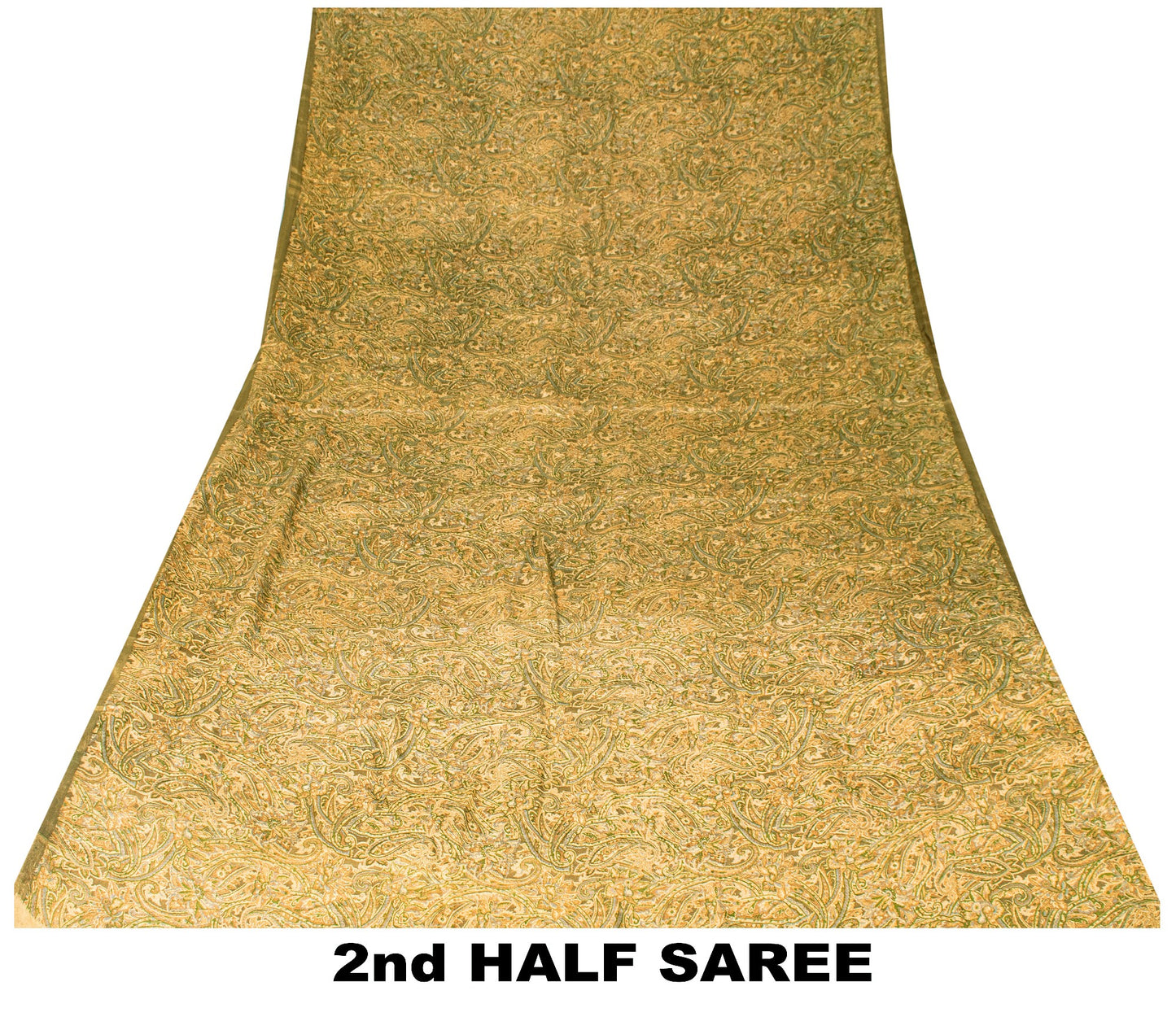 Sanskriti Vintage Sari Green Soft Pure Silk Paisley Hand Block Print Saree 6.5+