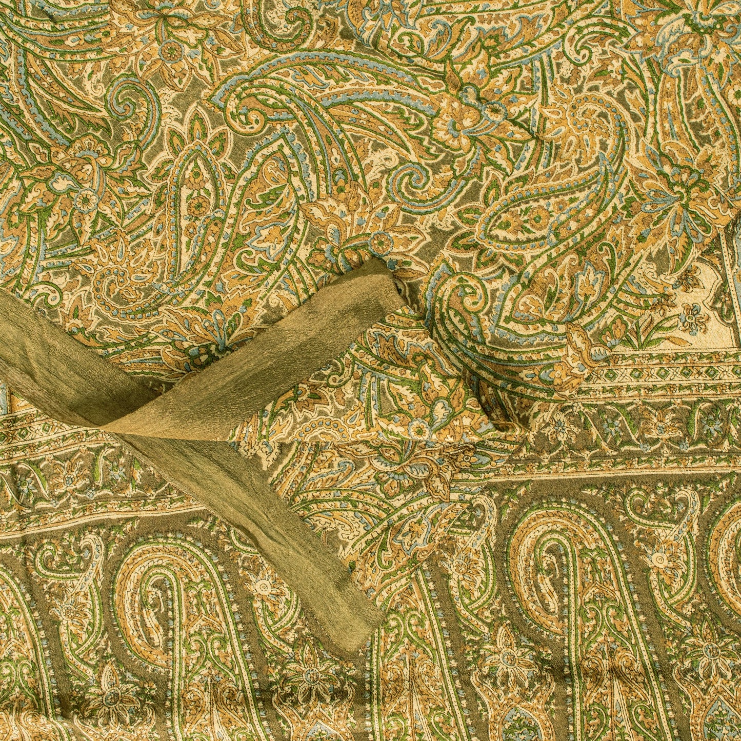 Sanskriti Vintage Sari Green Soft Pure Silk Paisley Hand Block Print Saree 6.5+