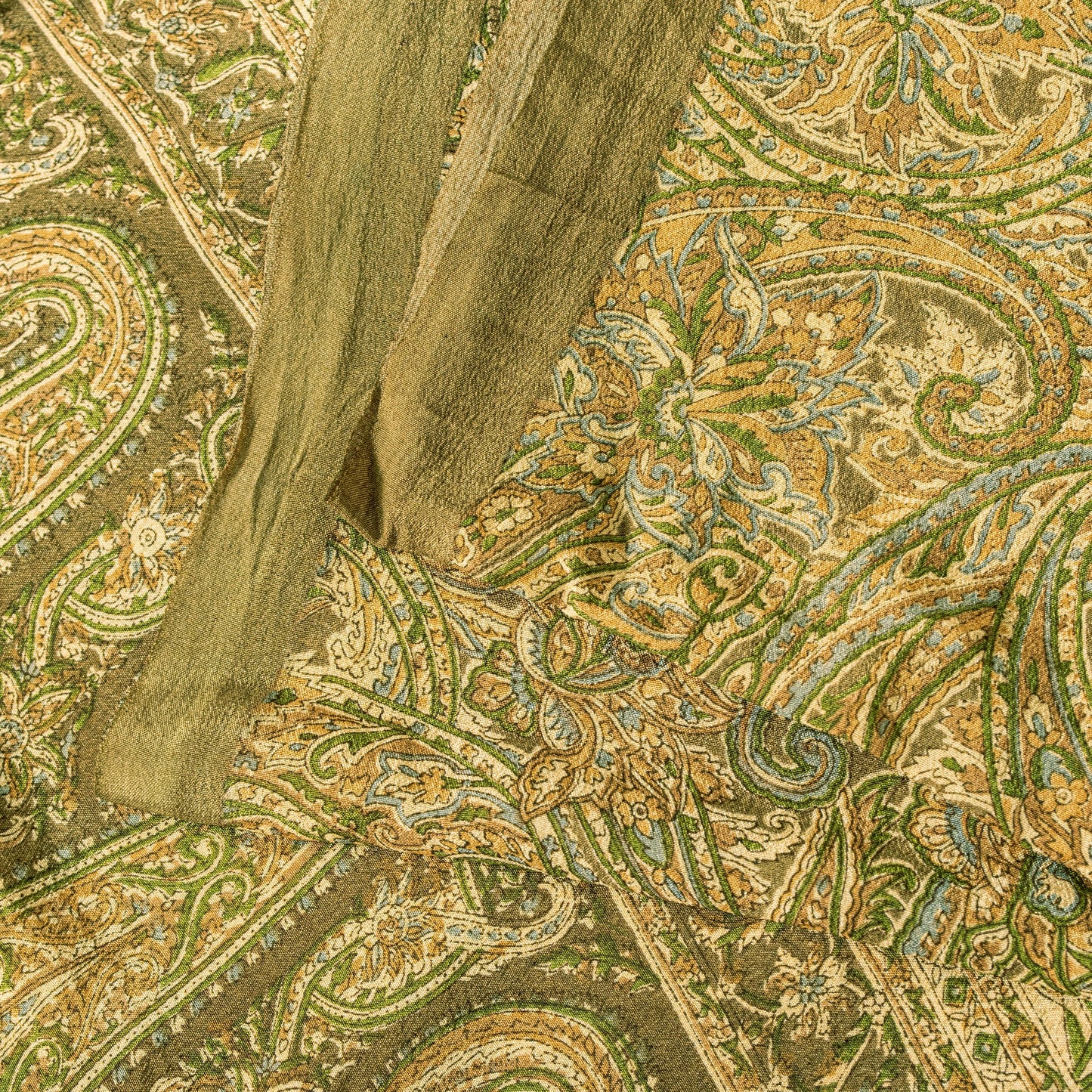 Sanskriti Vintage Sari Green Soft Pure Silk Paisley Hand Block Print Saree 6.5+