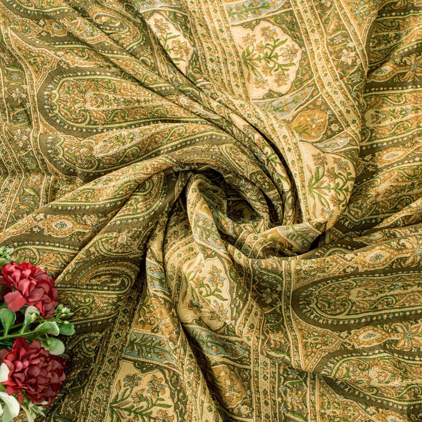 Sanskriti Vintage Sari Green Soft Pure Silk Paisley Hand Block Print Saree 6.5+