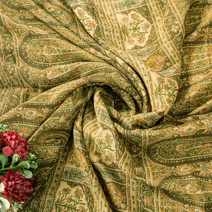 Sanskriti Vintage Sari Green Soft Pure Silk Paisley Hand Block Print Saree 6.5+