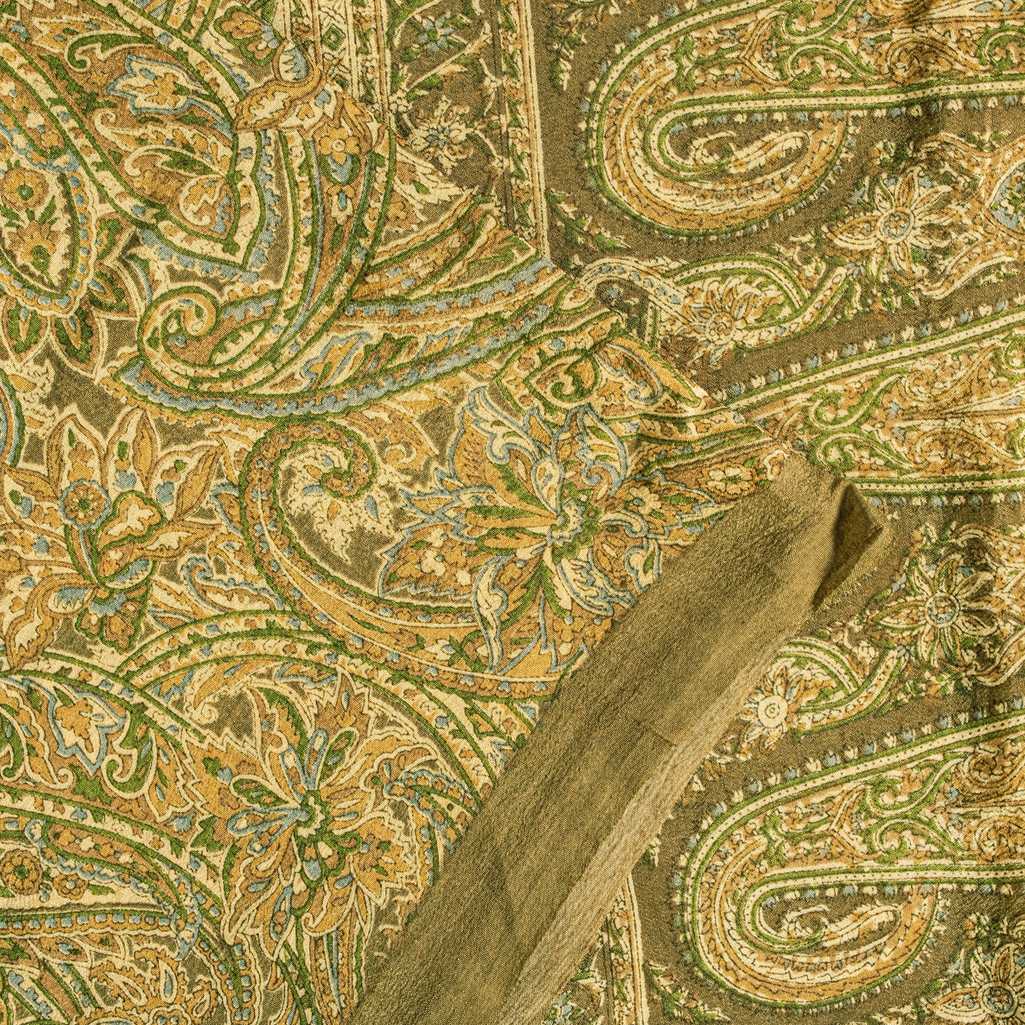 Sanskriti Vintage Sari Green Soft Pure Silk Paisley Hand Block Print Saree 6.5+
