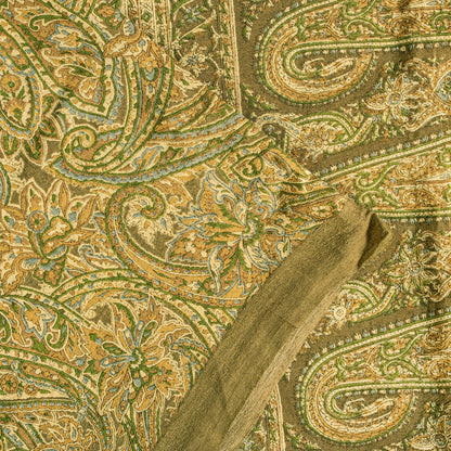 Sanskriti Vintage Sari Green Soft Pure Silk Paisley Hand Block Print Saree 6.5+