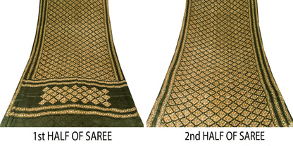 Sanskriti Vintage Dark Green Sari Soft Pure Silk Floral Print Saree 6+Yd Craft