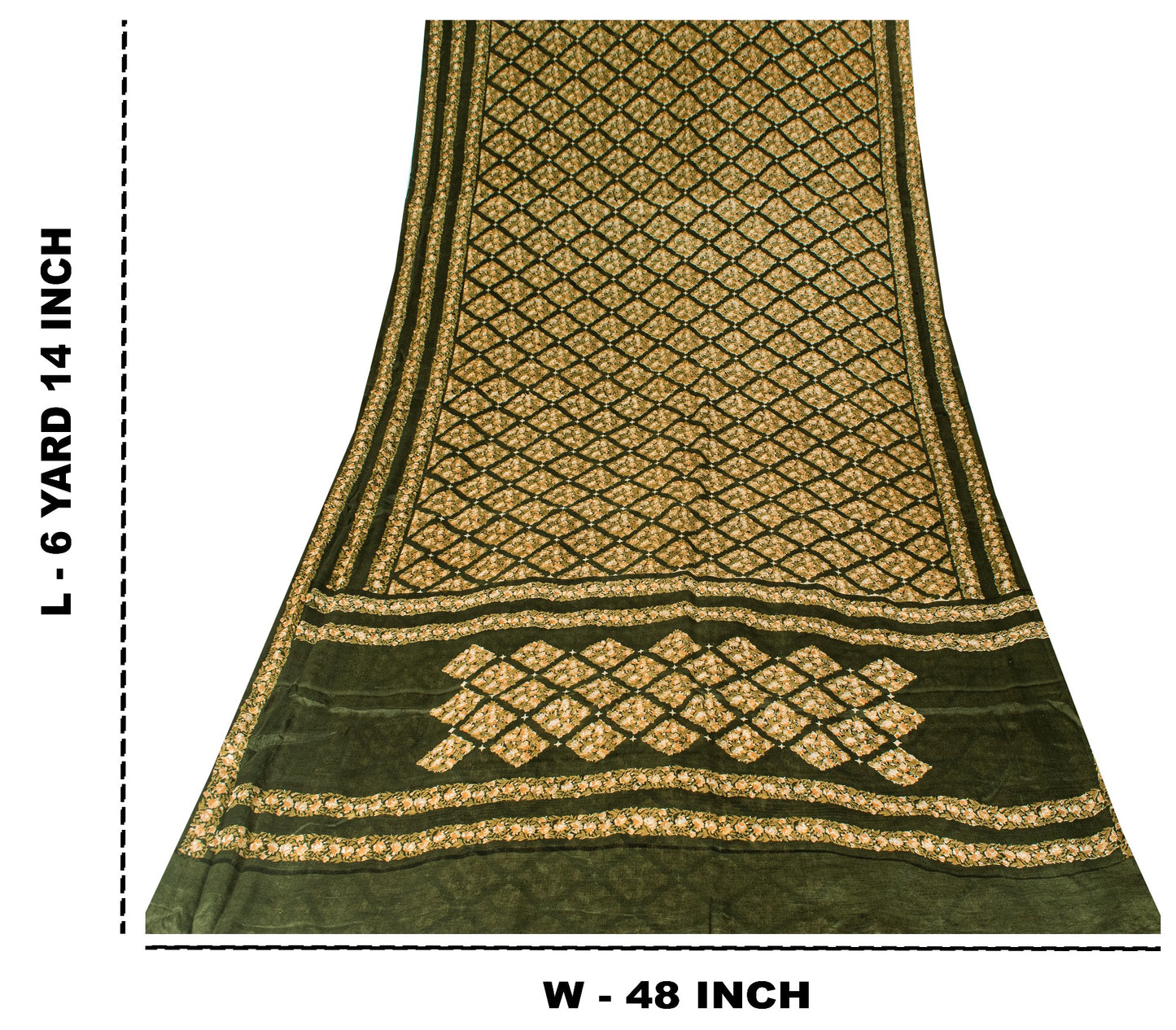 Sanskriti Vintage Dark Green Sari Soft Pure Silk Floral Print Saree 6+Yd Craft