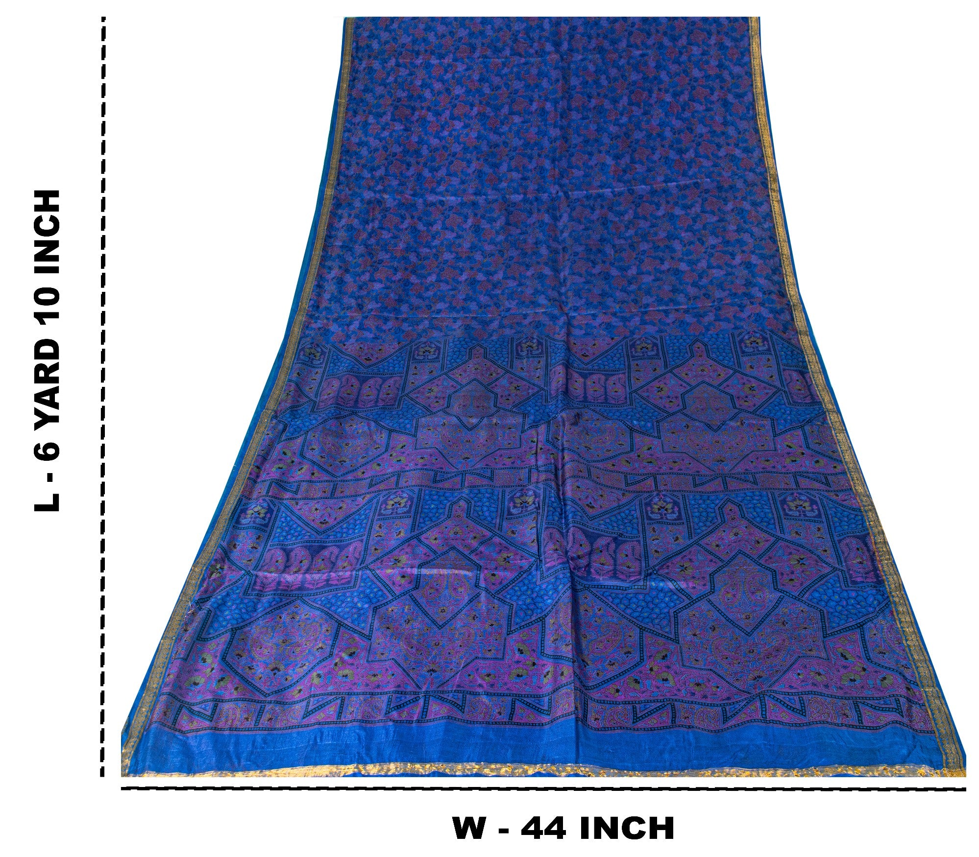 Sanskriti Vintage Blue Sari Soft Pure Silk Floral Print Zari Border Saree 6+Yd