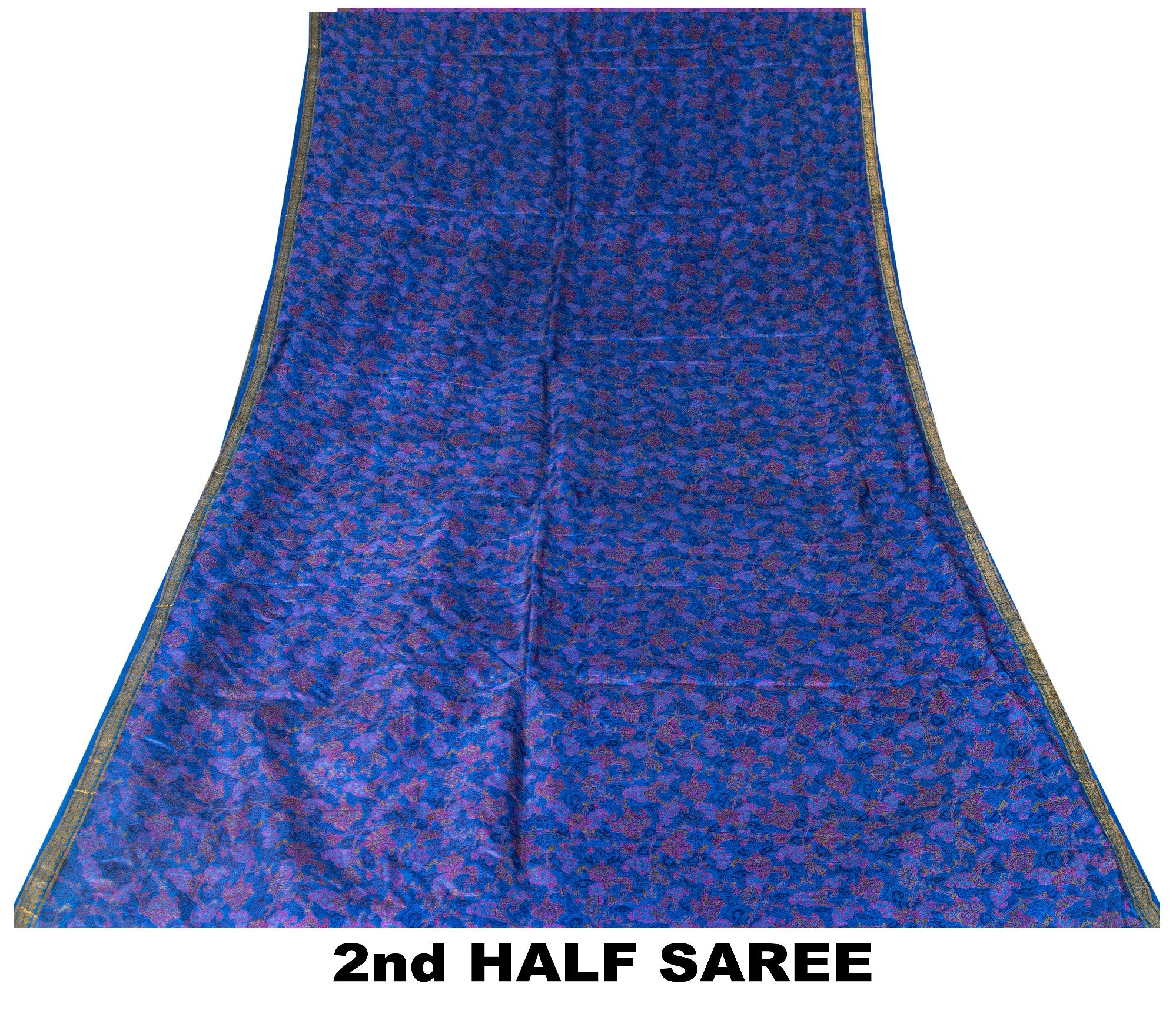 Sanskriti Vintage Blue Sari Soft Pure Silk Floral Print Zari Border Saree 6+Yd