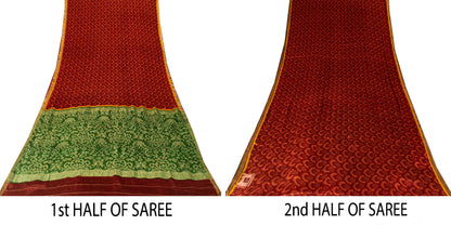Sanskriti Vintage Red-Green Sari Soft Pure Silk Floral Print & Woven Saree 5.5Yd
