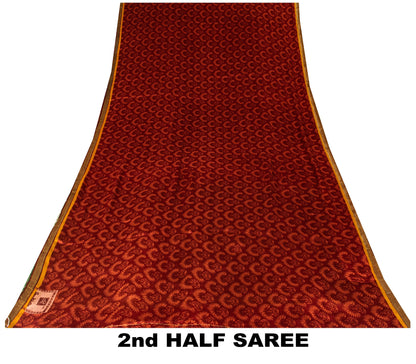 Sanskriti Vintage Red-Green Sari Soft Pure Silk Floral Print & Woven Saree 5.5Yd