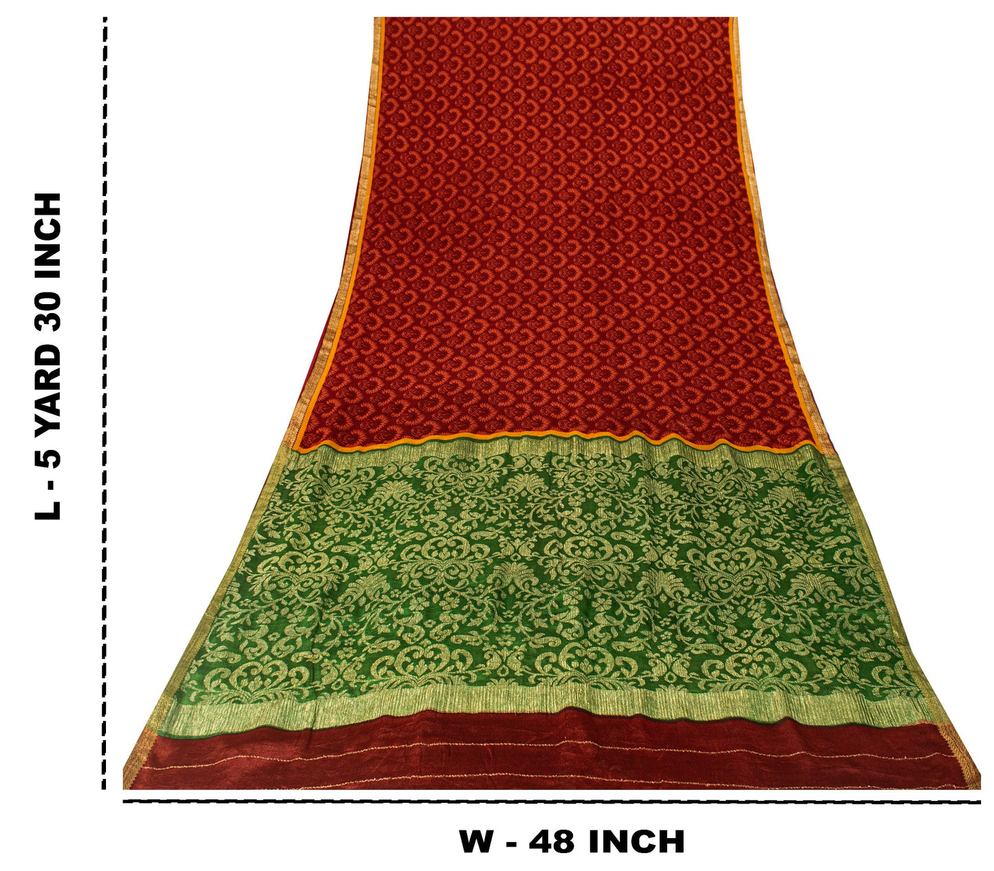 Sanskriti Vintage Red-Green Sari Soft Pure Silk Floral Print & Woven Saree 5.5Yd