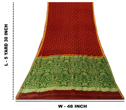 Sanskriti Vintage Red-Green Sari Soft Pure Silk Floral Print & Woven Saree 5.5Yd