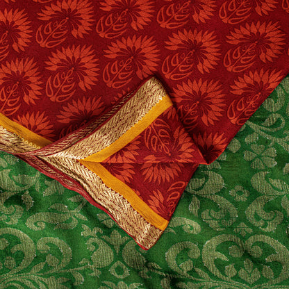 Sanskriti Vintage Red-Green Sari Soft Pure Silk Floral Print & Woven Saree 5.5Yd