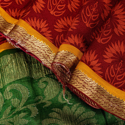 Sanskriti Vintage Red-Green Sari Soft Pure Silk Floral Print & Woven Saree 5.5Yd