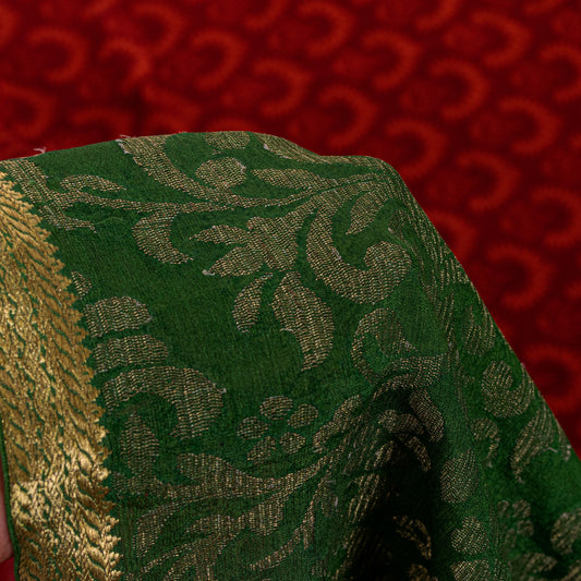 Sanskriti Vintage Red-Green Sari Soft Pure Silk Floral Print & Woven Saree 5.5Yd