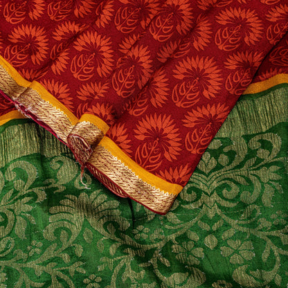 Sanskriti Vintage Red-Green Sari Soft Pure Silk Floral Print & Woven Saree 5.5Yd