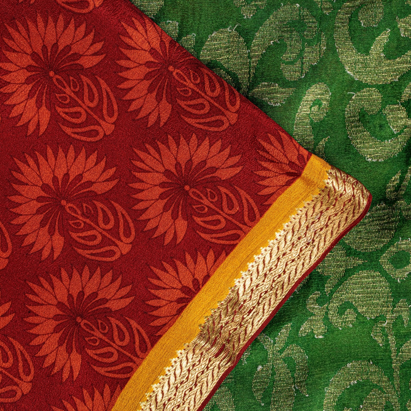 Sanskriti Vintage Red-Green Sari Soft Pure Silk Floral Print & Woven Saree 5.5Yd