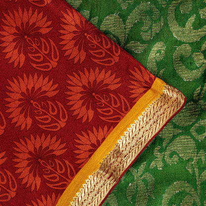 Sanskriti Vintage Red-Green Sari Soft Pure Silk Floral Print & Woven Saree 5.5Yd