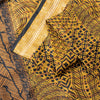 Sanskriti Vintage Saffron-Black Sari Soft Pure Silk Floral Print ZariSaree 5.5Yd