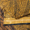 Sanskriti Vintage Saffron-Black Sari Soft Pure Silk Floral Print ZariSaree 5.5Yd