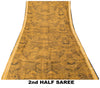 Sanskriti Vintage Saffron-Black Sari Soft Pure Silk Floral Print ZariSaree 5.5Yd