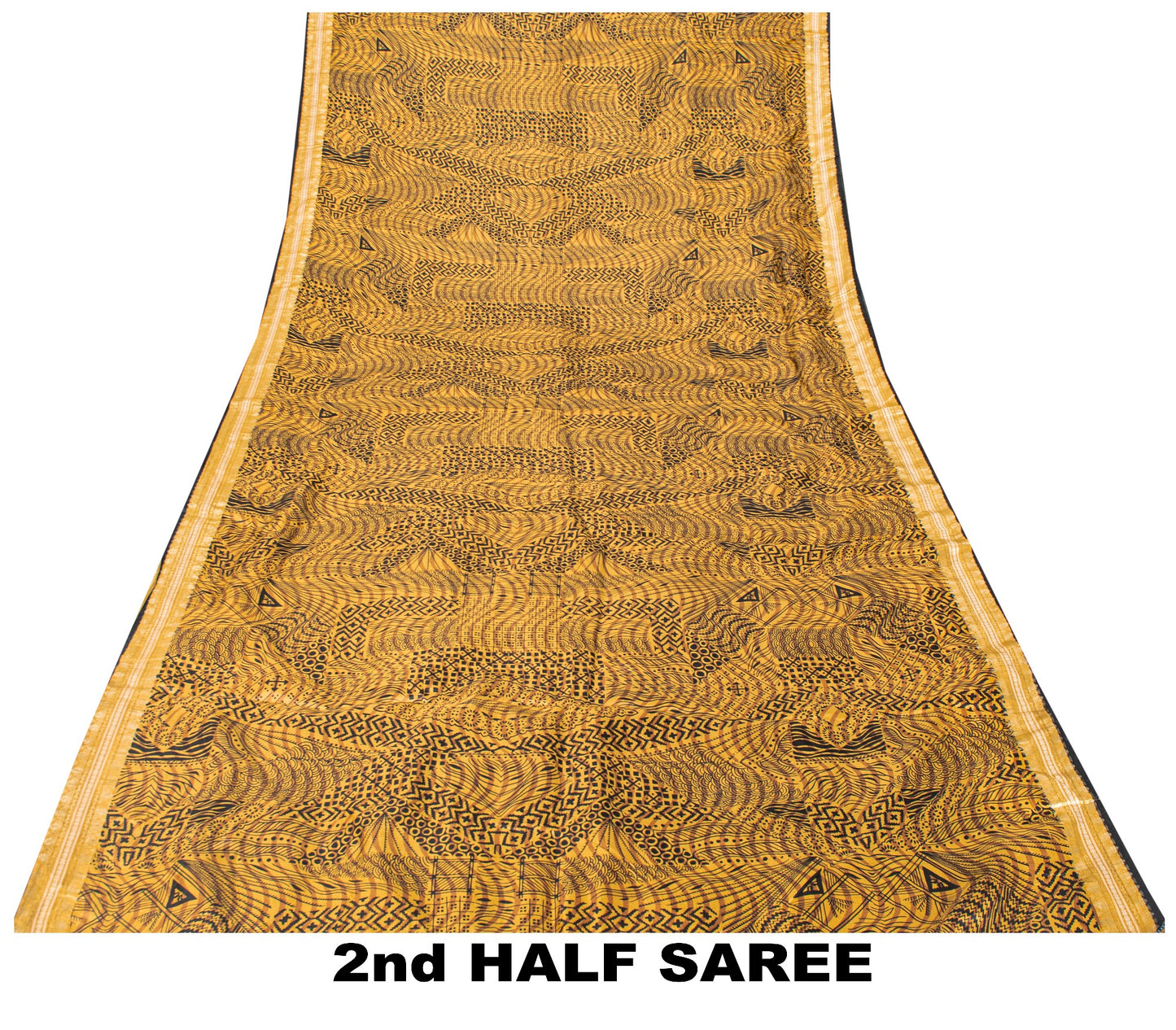Sanskriti Vintage Saffron-Black Sari Soft Pure Silk Floral Print ZariSaree 5.5Yd