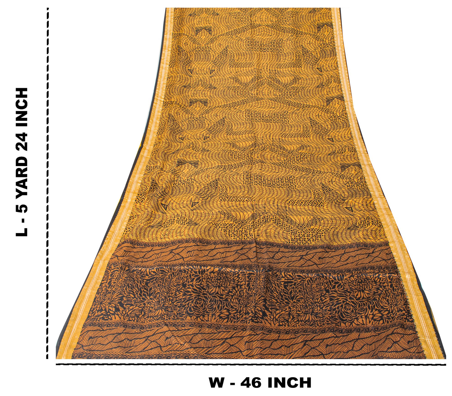 Sanskriti Vintage Saffron-Black Sari Soft Pure Silk Floral Print ZariSaree 5.5Yd