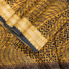 Sanskriti Vintage Saffron-Black Sari Soft Pure Silk Floral Print ZariSaree 5.5Yd