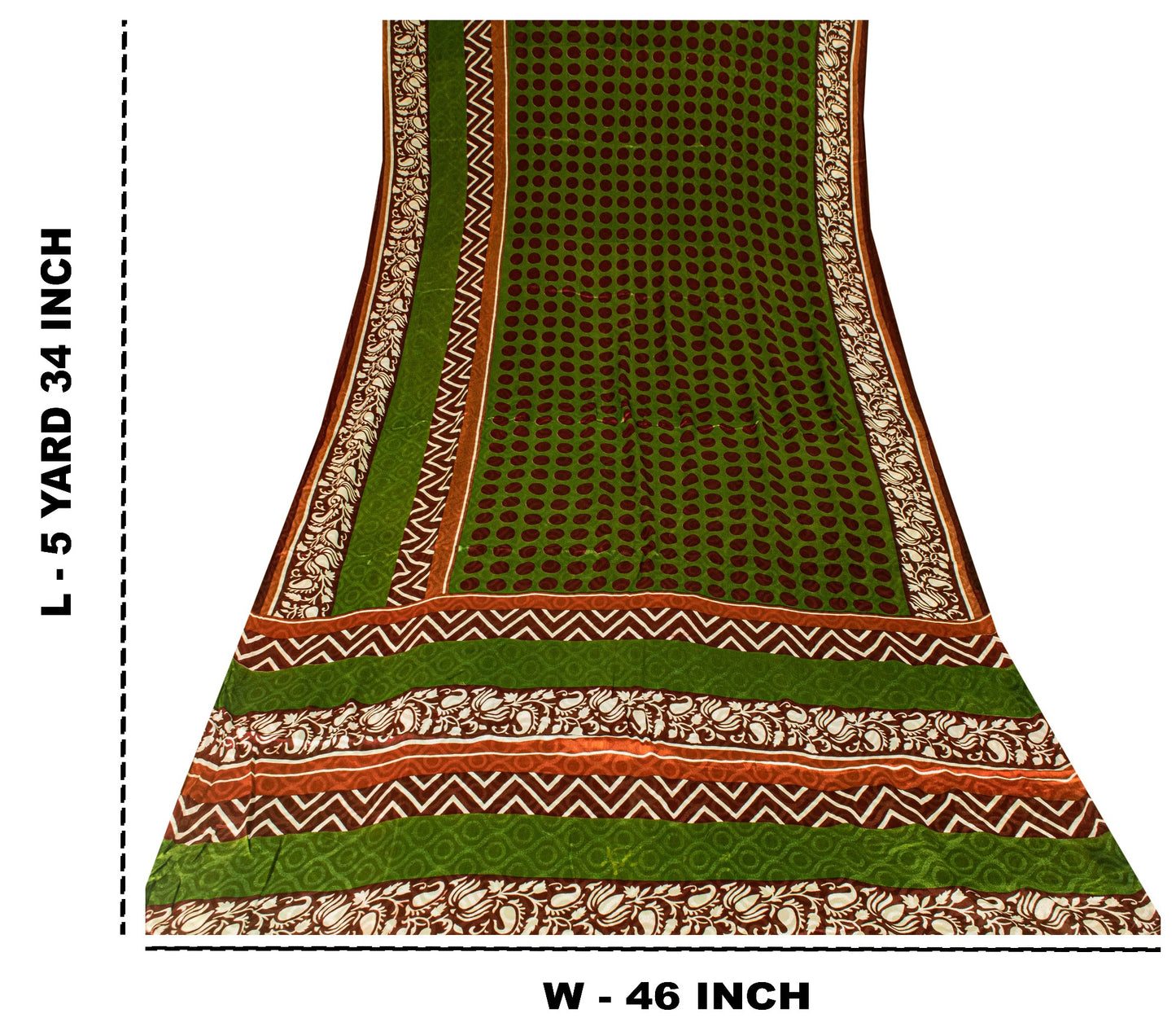 Sanskriti Vintage Green-Brown Sari Soft Pure Silk Geometric Print Saree 5.5Craft