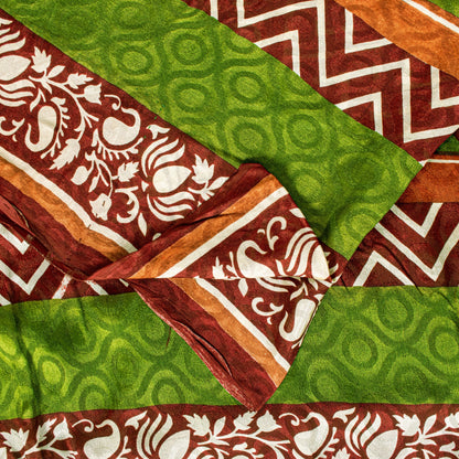 Sanskriti Vintage Green-Brown Sari Soft Pure Silk Geometric Print Saree 5.5Craft