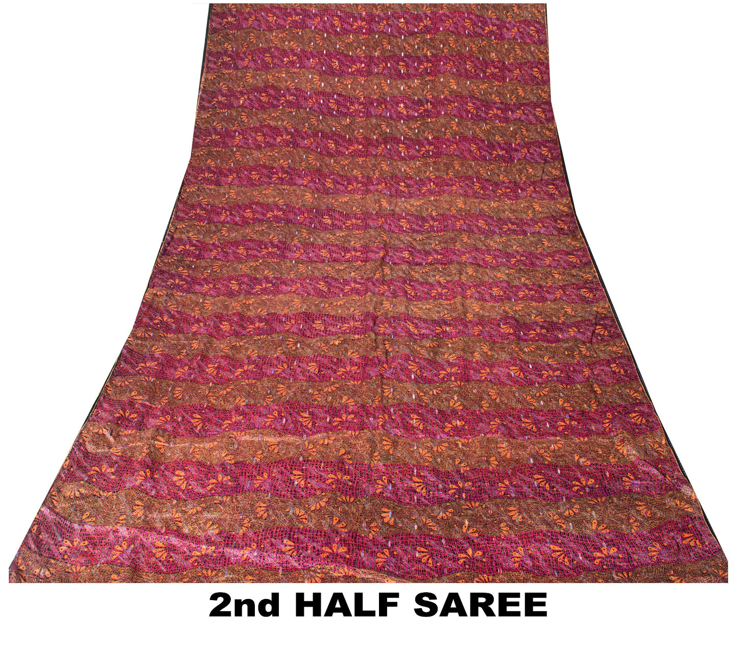 Sanskriti Vintage Sari Red-Orange Pure Silk Saree Kashmiri Paisley Print 5+Yd