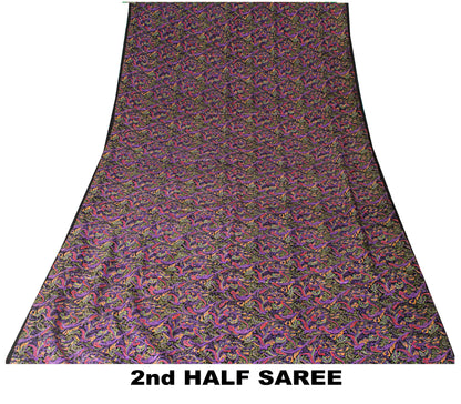 Sanskriti Vintage Purple Sari Soft Pure Silk Paisley Print Saree 5.5Yard Fabric