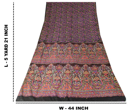 Sanskriti Vintage Purple Sari Soft Pure Silk Paisley Print Saree 5.5Yard Fabric