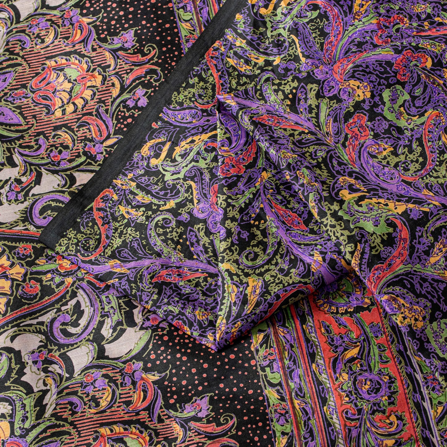Sanskriti Vintage Purple Sari Soft Pure Silk Paisley Print Saree 5.5Yard Fabric