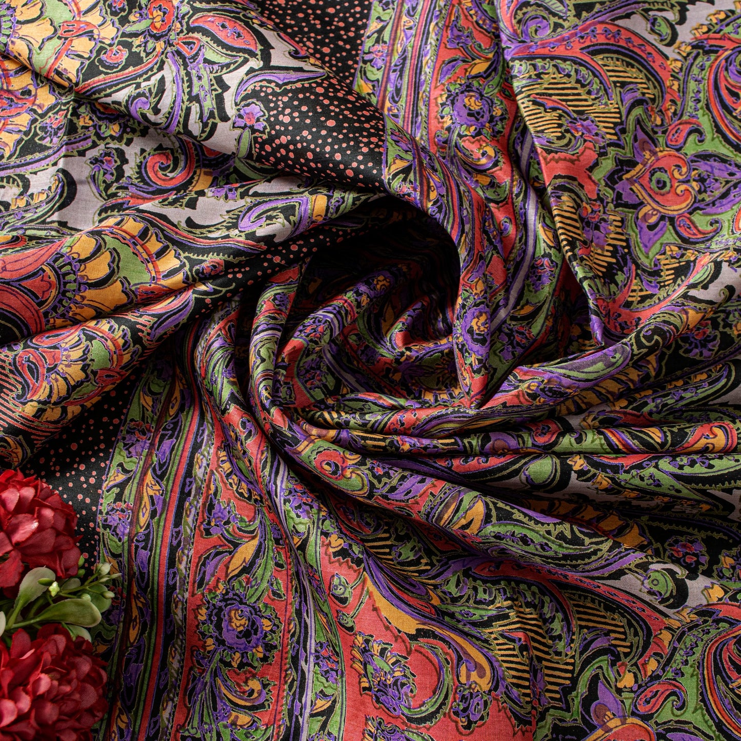 Sanskriti Vintage Purple Sari Soft Pure Silk Paisley Print Saree 5.5Yard Fabric