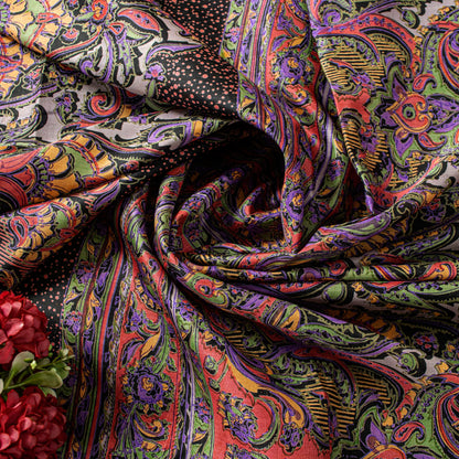 Sanskriti Vintage Purple Sari Soft Pure Silk Paisley Print Saree 5.5Yard Fabric