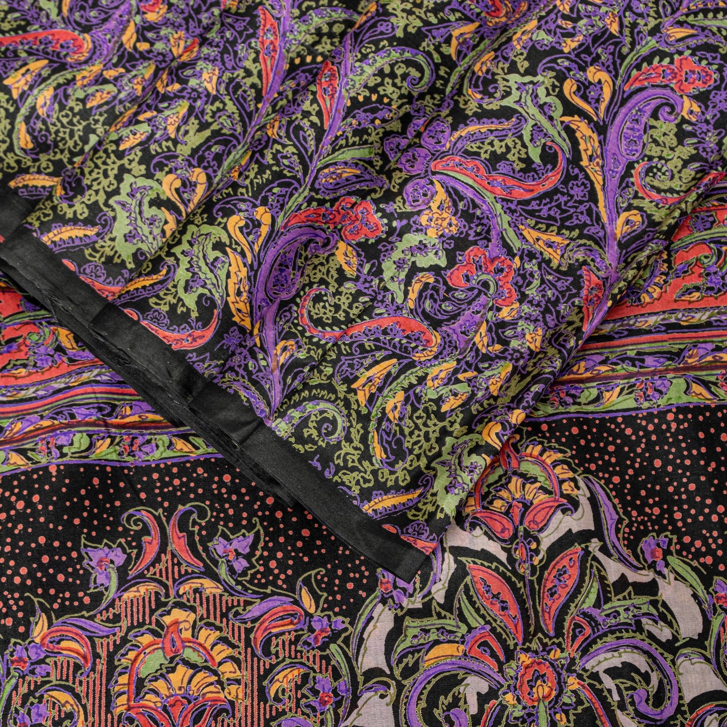 Sanskriti Vintage Purple Sari Soft Pure Silk Paisley Print Saree 5.5Yard Fabric