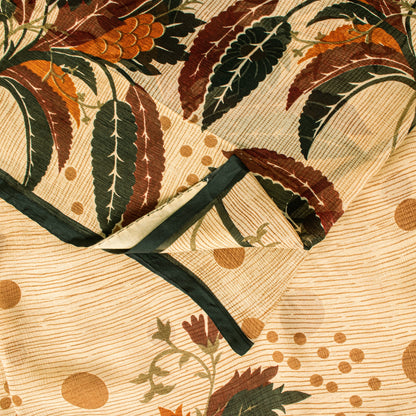 Sanskriti Vintage Beige Sari Soft Pure Silk Floral Print Saree 6+Yd Craft Fabric