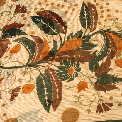 Sanskriti Vintage Beige Sari Soft Pure Silk Floral Print Saree 6+Yd Craft Fabric