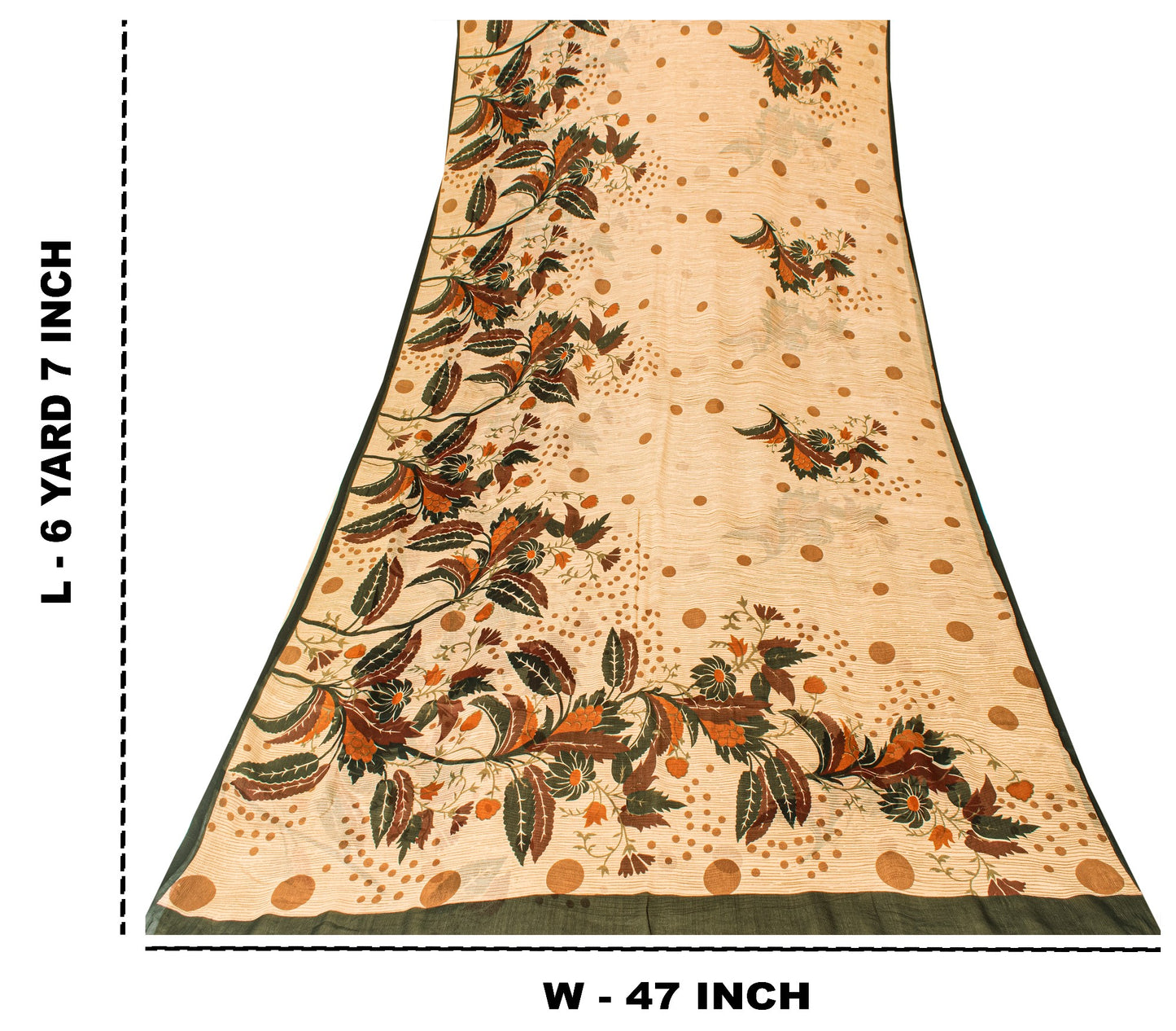 Sanskriti Vintage Beige Sari Soft Pure Silk Floral Print Saree 6+Yd Craft Fabric