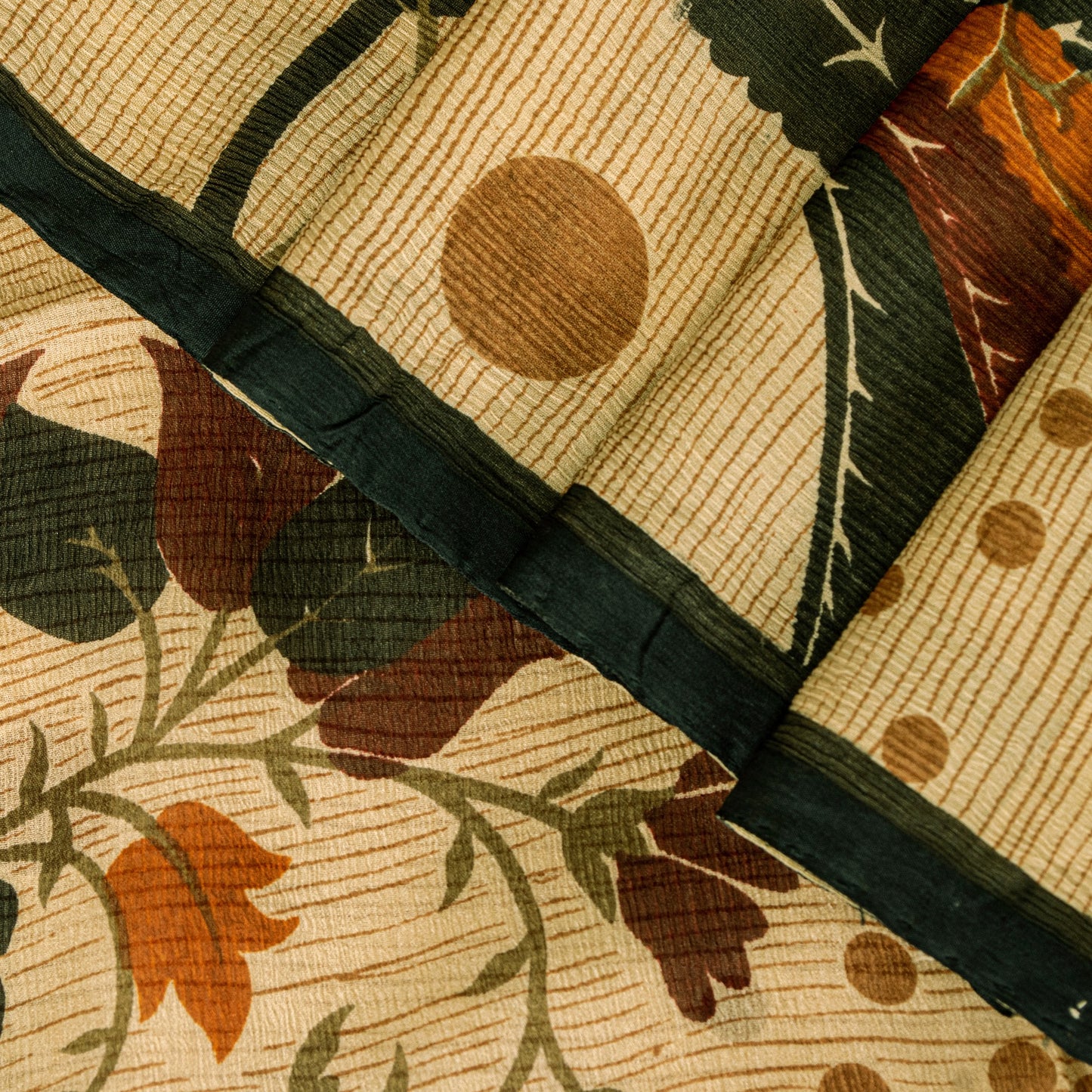 Sanskriti Vintage Beige Sari Soft Pure Silk Floral Print Saree 6+Yd Craft Fabric