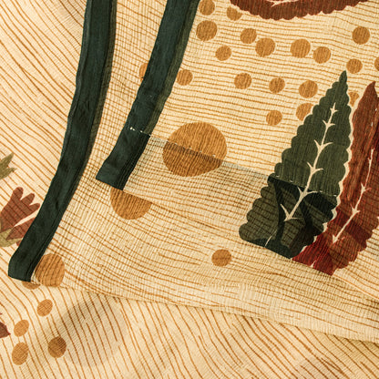 Sanskriti Vintage Beige Sari Soft Pure Silk Floral Print Saree 6+Yd Craft Fabric
