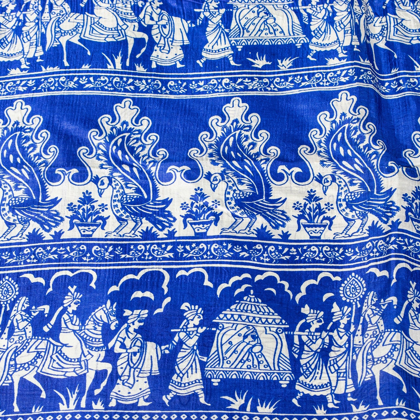 Sanskriti Vintage Royal Blue-White Pure Soft Silk Saree Geometric Print 5+Yd