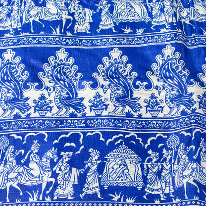Sanskriti Vintage Royal Blue-White Pure Soft Silk Saree Geometric Print 5+Yd