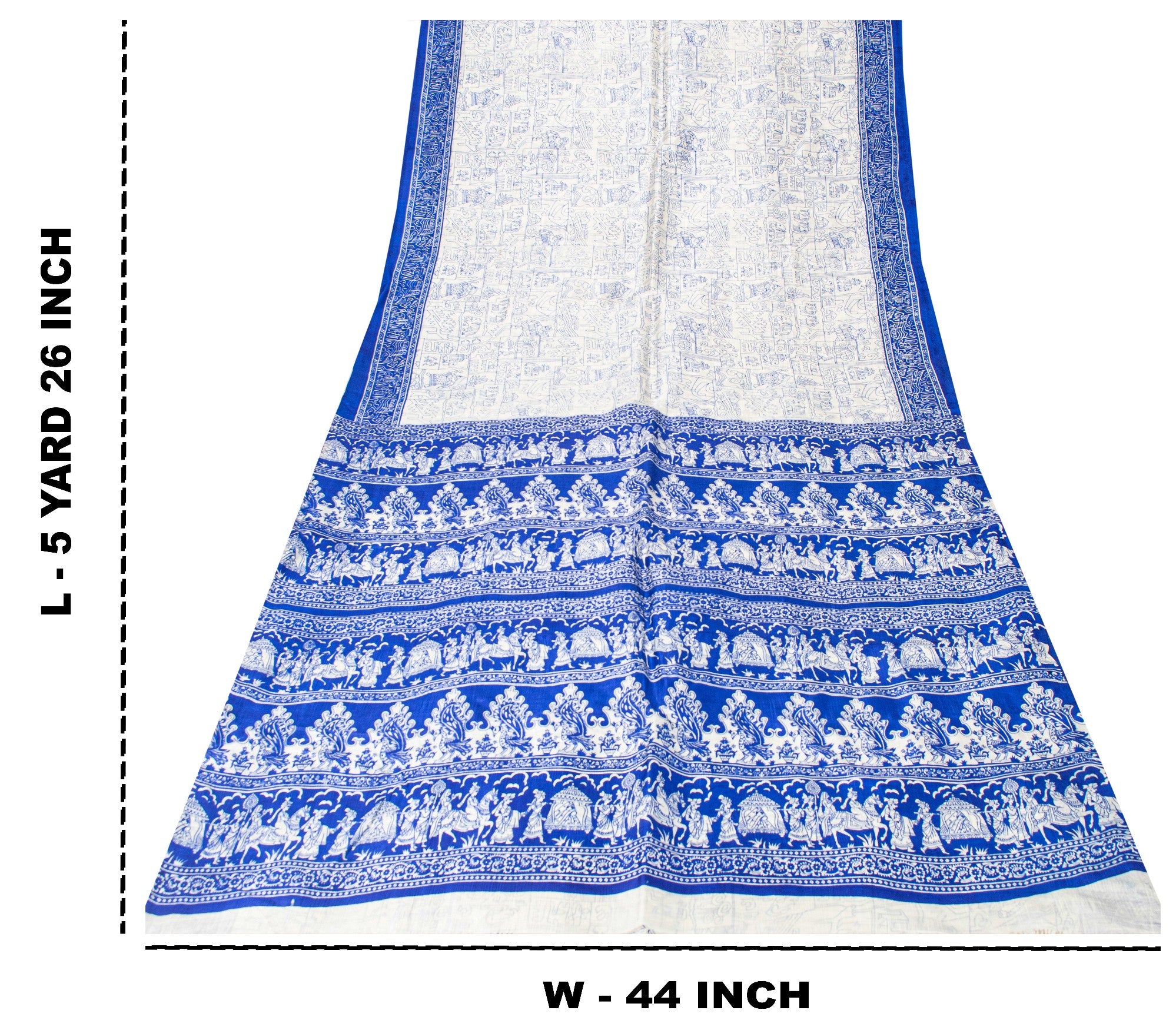 Sanskriti Vintage Royal Blue-White Pure Soft Silk Saree Geometric Print 5+Yd