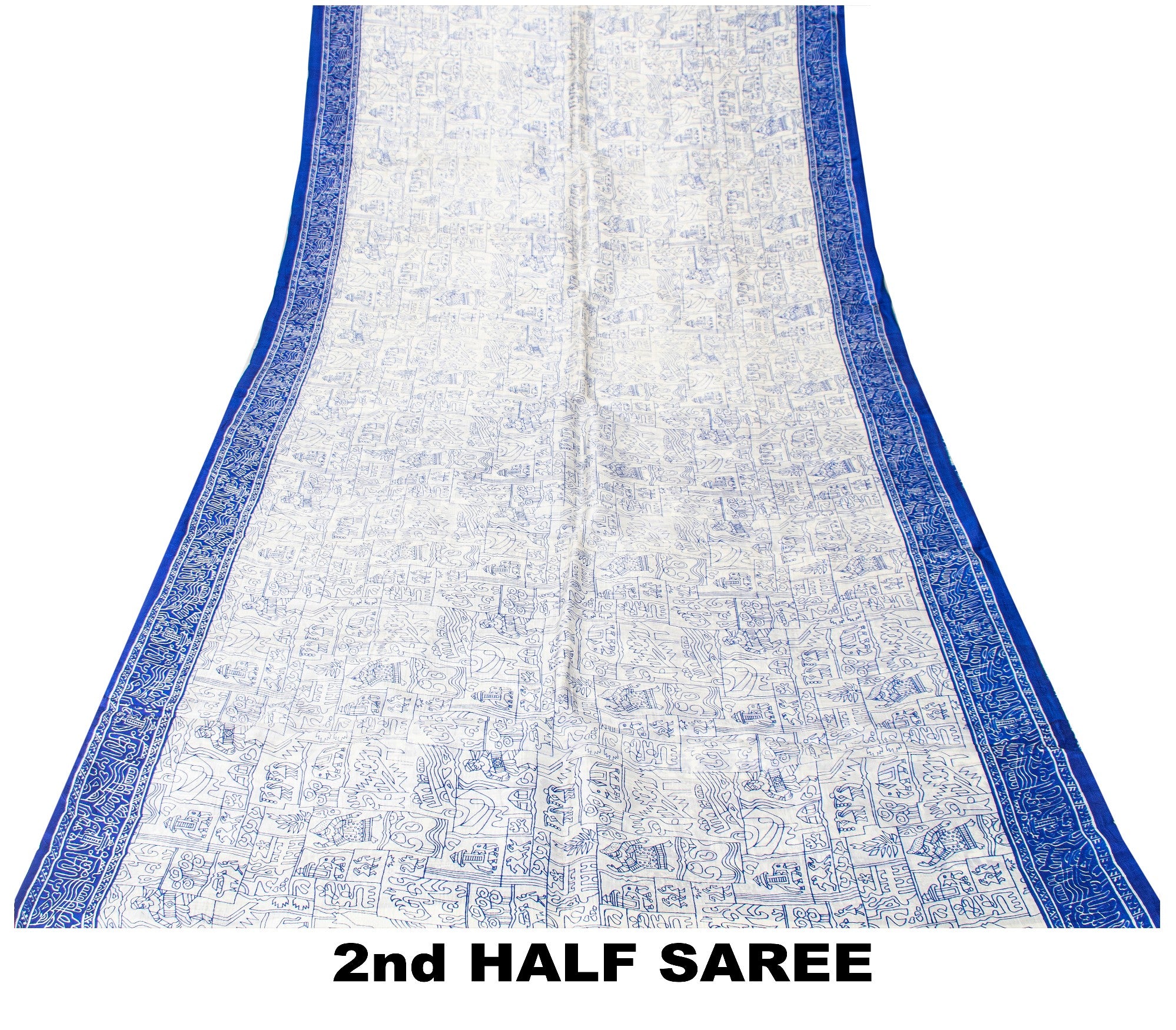 Sanskriti Vintage Royal Blue-White Pure Soft Silk Saree Geometric Print 5+Yd