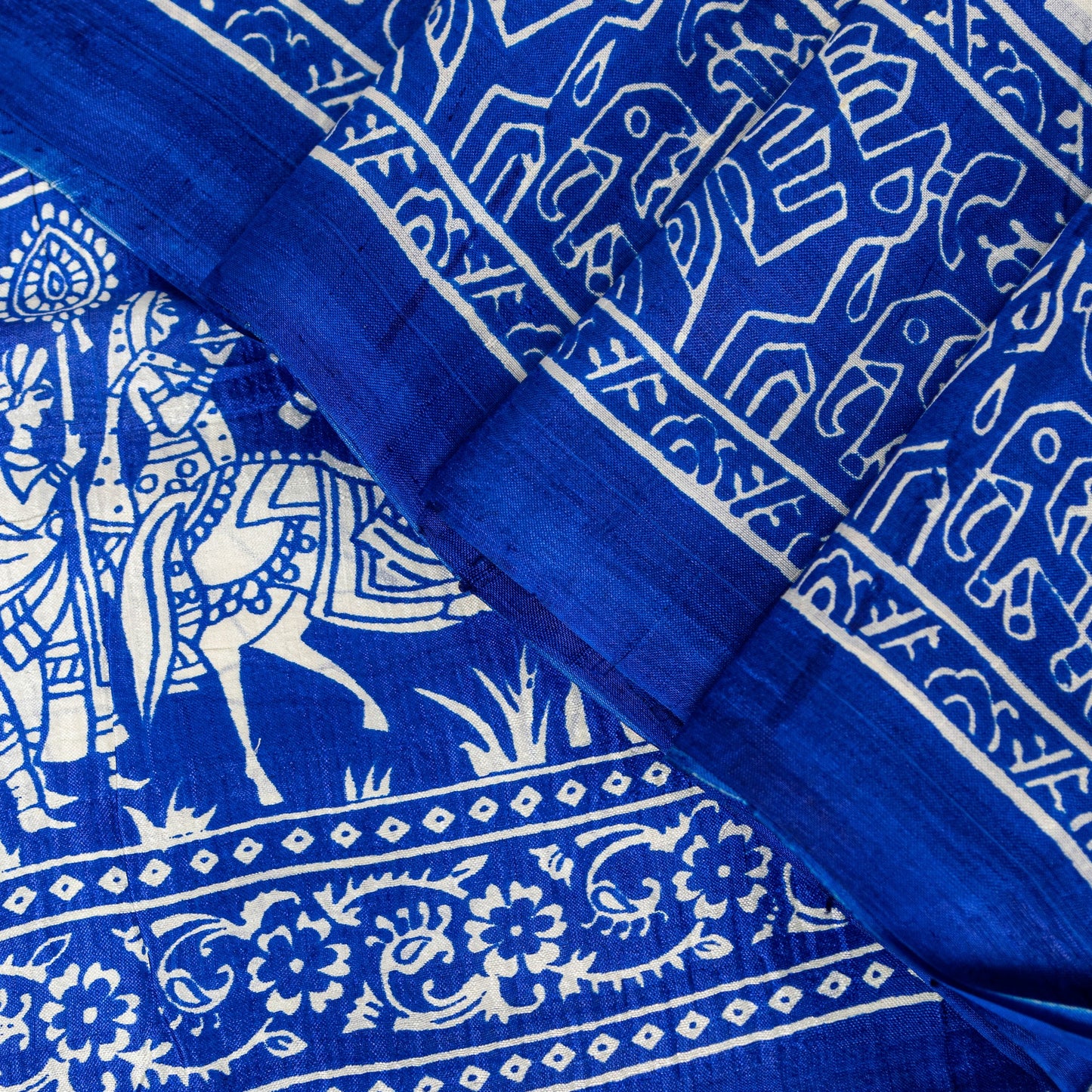 Sanskriti Vintage Royal Blue-White Pure Soft Silk Saree Geometric Print 5+Yd