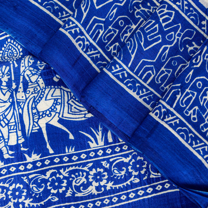 Sanskriti Vintage Royal Blue-White Pure Soft Silk Saree Geometric Print 5+Yd