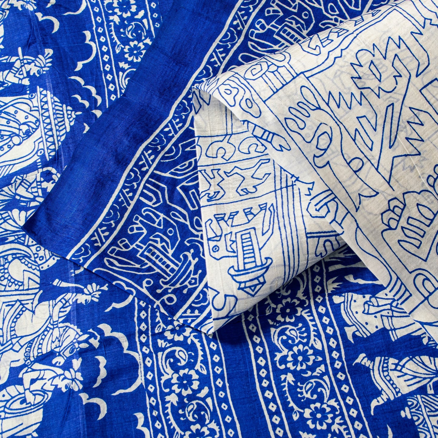 Sanskriti Vintage Royal Blue-White Pure Soft Silk Saree Geometric Print 5+Yd