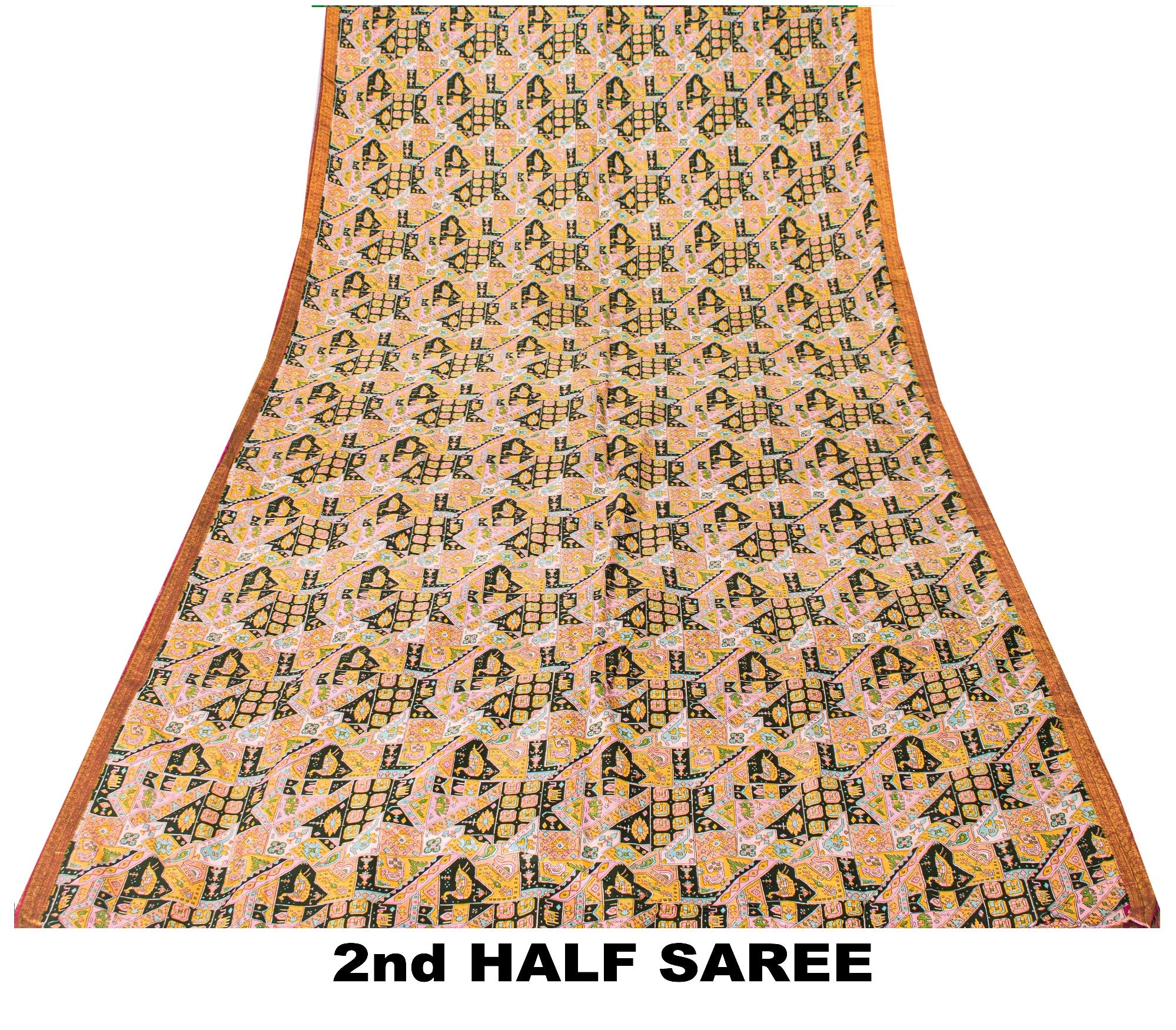 Sanskriti Vintage Pink Sari Soft Pure Silk Ikat Patola Print Gujrat Saree 5.5Yd