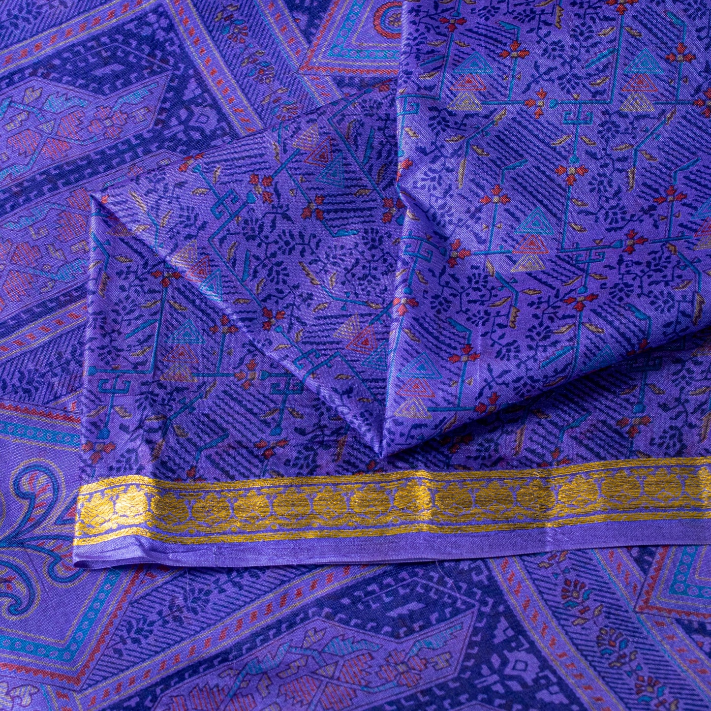 Sanskriti Vintage Purple Sari Soft Pure Silk Floral Print Zari Border Saree 6Yd